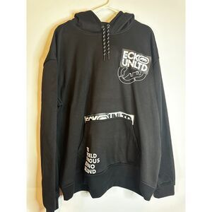 Ecko Unltd Hoodie 2XL Black Graphic Logo Streetwear Y2K Inspired Pullover